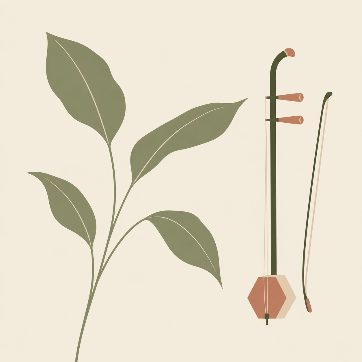 Erhu and a quiet leafy stem